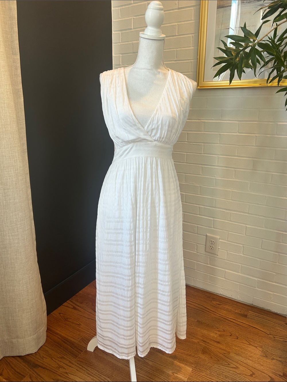 Adam Lippes White Sleeveless V-Neck Midi Dress